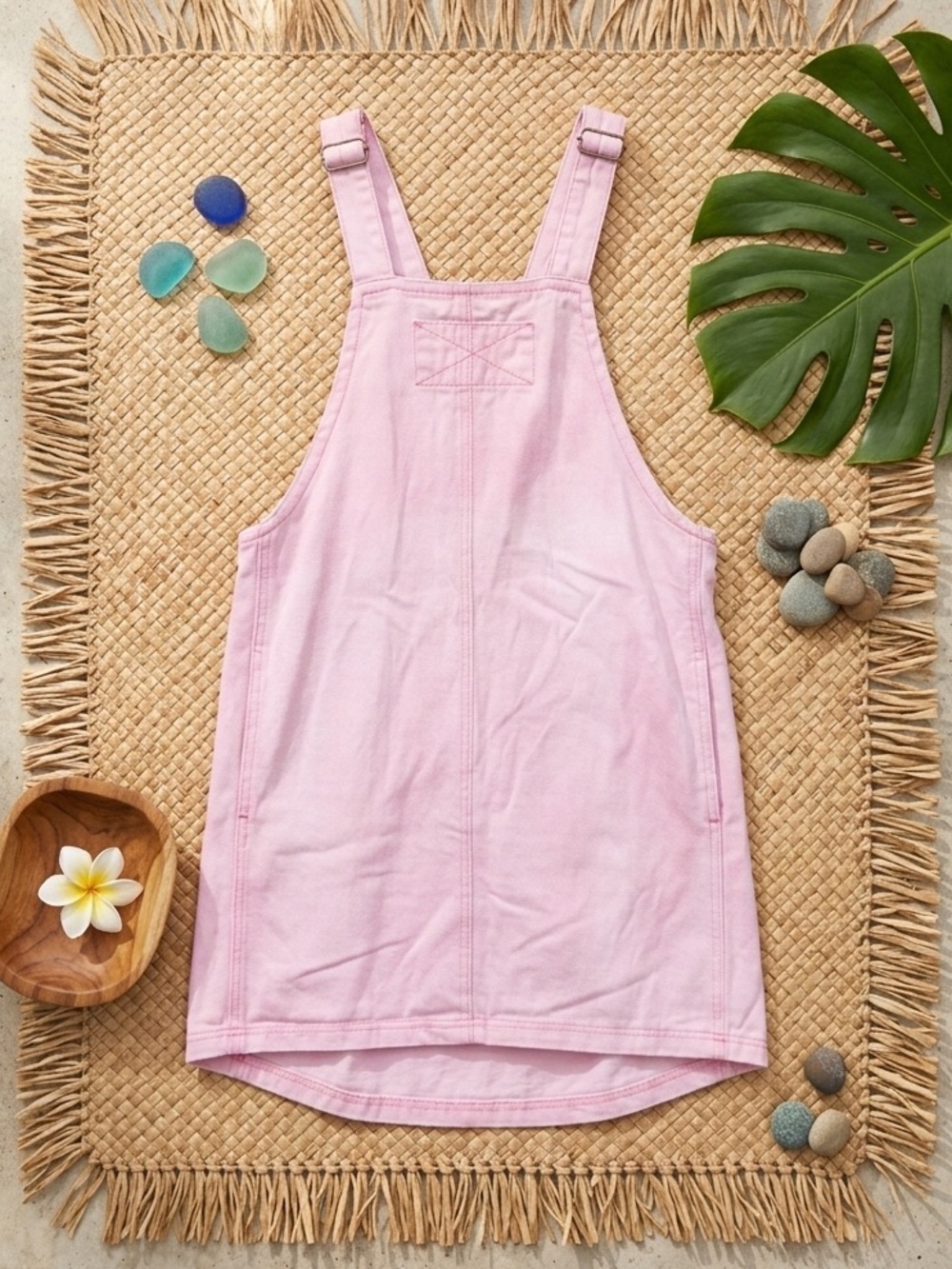 Women's Pastel Pink Cotton Denim Overall Mini Dress